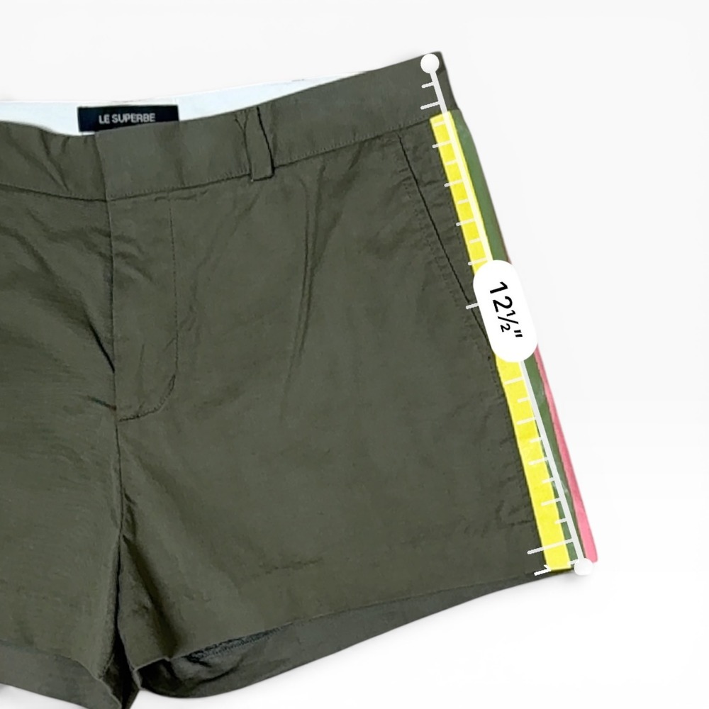 Le Superbe Racing Stripe Shorts Women 6 Olive Green Multi Color Side Tape Cotton - Picture 7 of 8